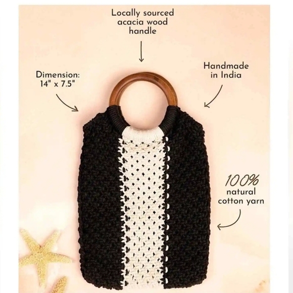 NWT $118 Curateur Laude The Label GABBY Black and White Small Macrame Bag - Picture 7 of 8